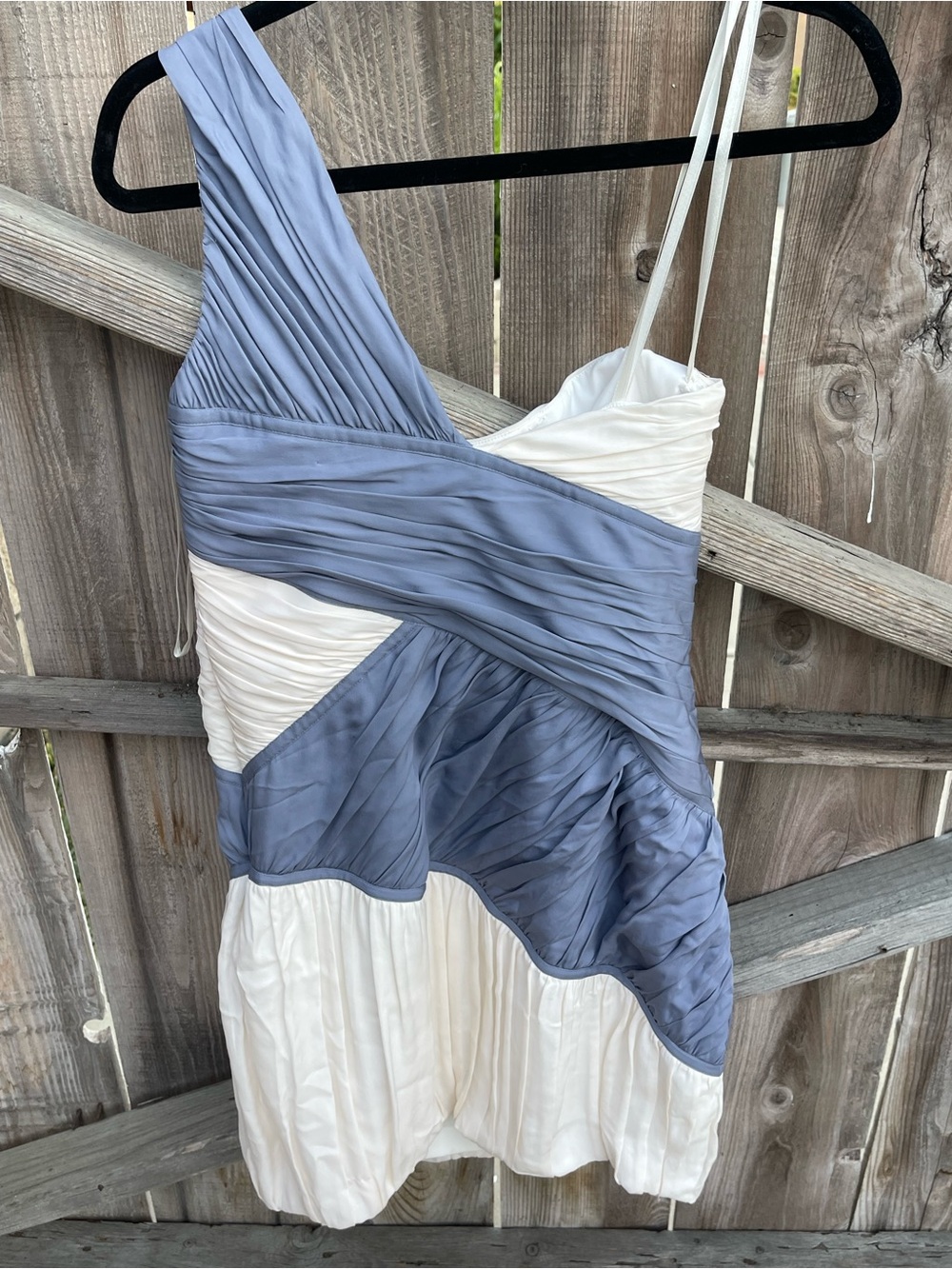 Abaeté Blue Ivory Silk Draped Asymmetrical One Shoulder Dress Size 12 Designer - Picture 3 of 7